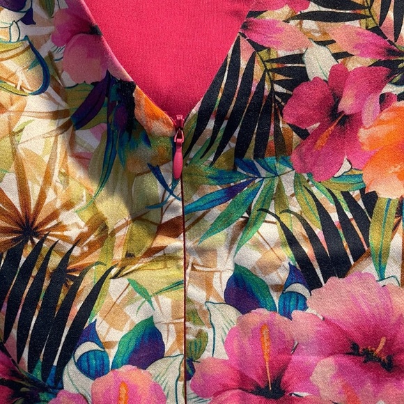 Zara Tropical Floral Fitted Midi Dress L - Picture 6 of 9